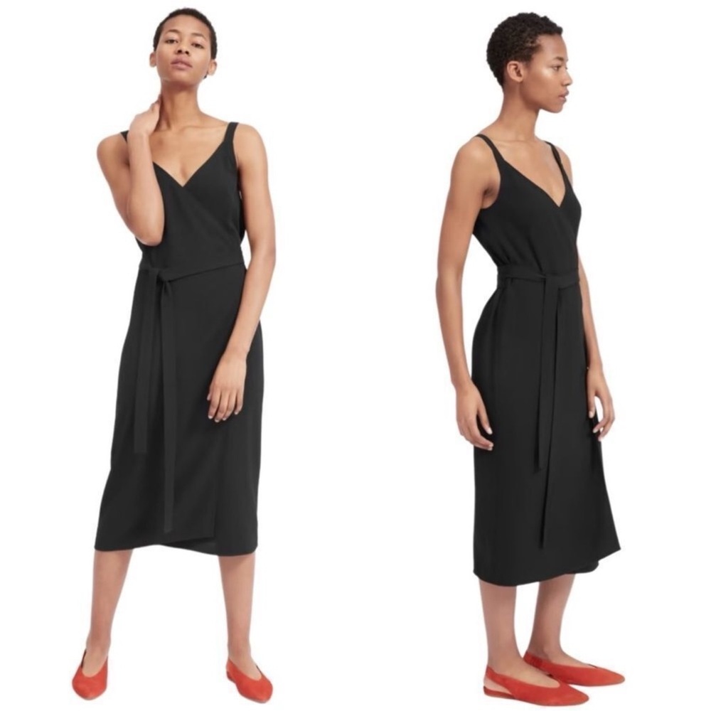 Everlane Japanese Goweave Dress Black Wrap Sleeveless Size 00
